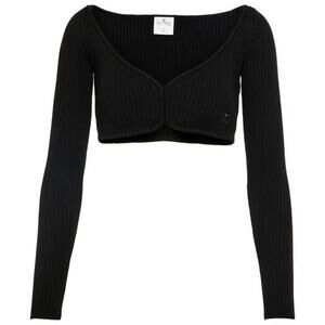 Courreges Ribbed Black V Neck Crop Sweater Size M